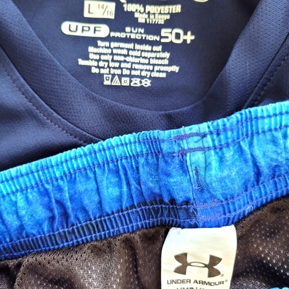 EUC- BUNDLE OF BIG BOYS UNDER ARMOUR SWIM TRUNKS WITH MATCHING NAVY RASHGUARD - Picture 9 of 14